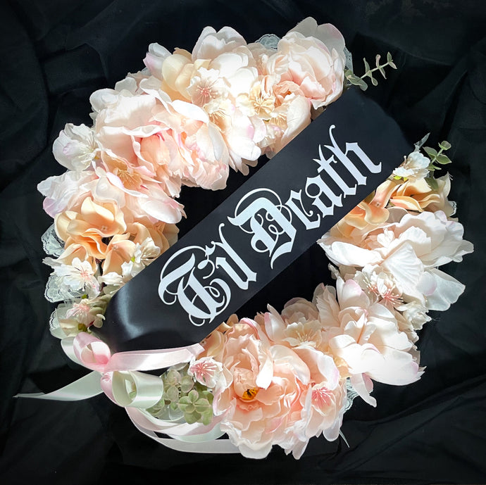 Til Death Pastel Peony & Cherry Blossom Mourning Inspired Wreath