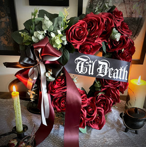 Til Death Large Dark Red Heart Shaped Wreath