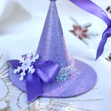 Load image into Gallery viewer, Snowy Lavender Witch&#39;s Hat Ornament