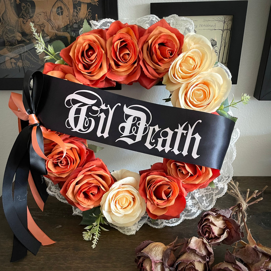 Rust and Antique White Til Death Round Wreath