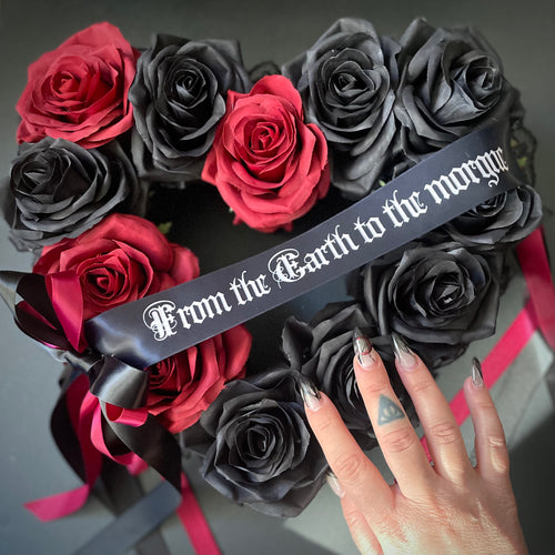 To the Morgue Red and Black Mourning Inspired Wreath