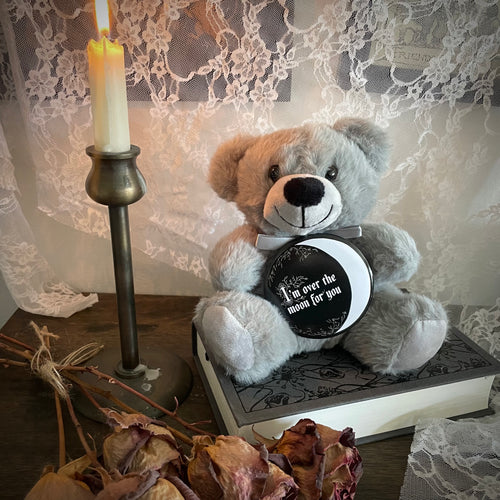 Over the Moon - Grey Teddy Bear with 3 inch Button