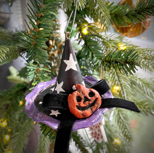 Vintage Halloween Witch's Hat Hand Adorned Ornament