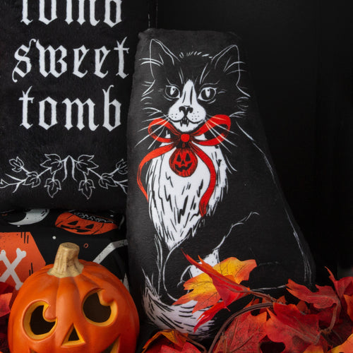 Halloween Tuxedo Cat Familiar Throw Pillow
