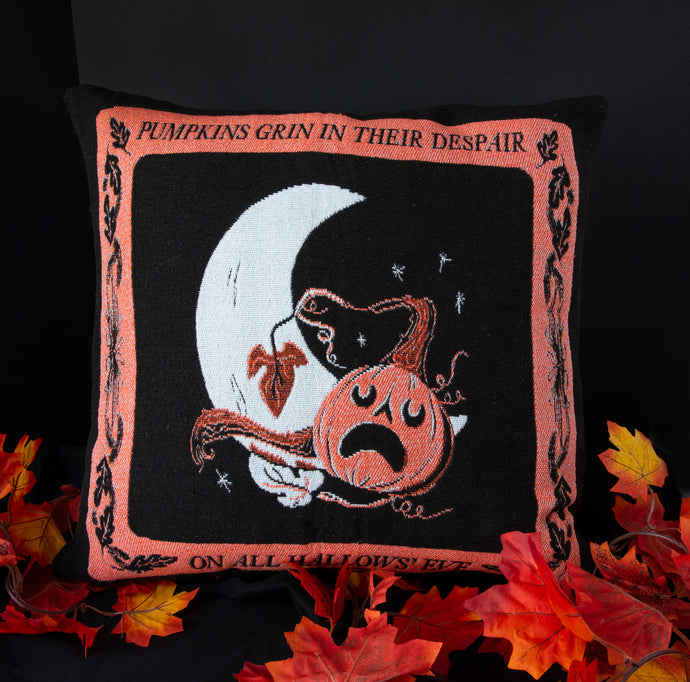 Pumpkins Grin Woven Tapestry Pillow Cover
