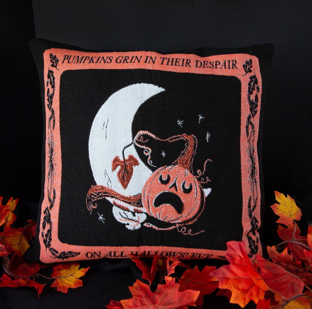 Pumpkins Grin Woven Tapestry Pillow Cover