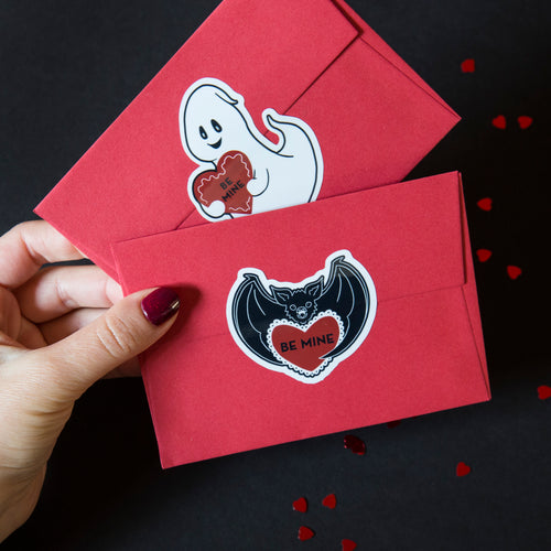 Ghost & Bat Valentine Stickers