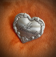 Load image into Gallery viewer, My Beloved - Vintage Casket Plate Inspired Pin in Choice of Gold or Silver Tone