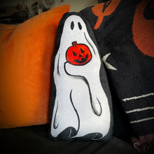 Load image into Gallery viewer, Orange Pumpkin Ghost Throw Pillow