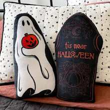 Load image into Gallery viewer, Orange Pumpkin Ghost Throw Pillow
